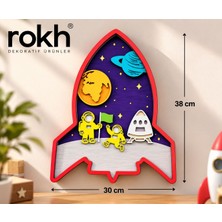 Rokh 🚀 Astronotlu Roket Duvar Süsü 38X30 cm | Uzay Temalı Çocuk Odası Dekoru 🪐⭐
