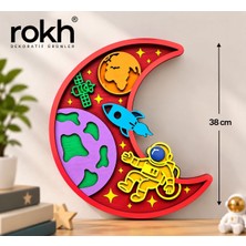 Rokh 🌙 Astronotlu Ay Duvar Süsü 38 cm | Uzay Temalı Çocuk Odası Dekoru 🚀🪐