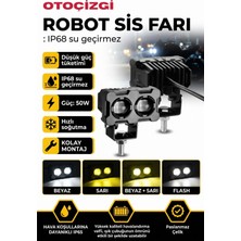 OtoÇizgi Robot Sis Farı Çift Renk Sarı-Beyaz Araç Motosiklet Off Road LED Lamba  50W Metal 1 Adet