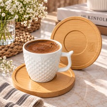 Elciavmm Melody Bambu Tabaklı Benekli 6 Kişilik 12 Parça Fincan Takımı