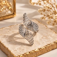 Terragolds Ayarlamalı Silver Renk Metal Zirkon Taşlı Kanat Yüzük