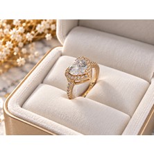 Terragolds Çelik Gold Renk Zirkon Taşlı Kalp Charm Model Kadın Yüzük