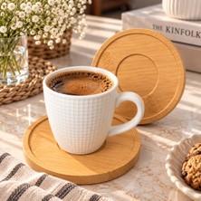 Elciavmm Melody Bambu Tabaklı Kare Desenli 6 Kişilik 12 Parça Fincan Takımı