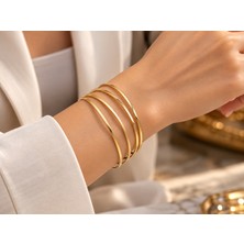 Terragolds 316L Çelik Gold Renk 3'lü Ajda Model Kadın 60 mm Bilezik