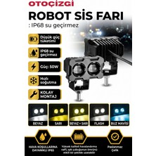 OtoÇizgi Robot Sis Farı Çift Renk Buz Mavi -Beyaz Araç Motosiklet Off Road LED Lamba  50W Metal 1 Adet