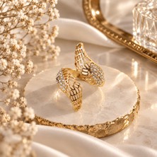 Terragolds Ayarlamalı Gold Renk Metal Zirkon Taşlı Kanat Yüzük