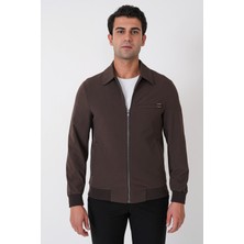 Efor Slim Fit Önü Fermuarlı Etek Kol Ribanalı Esnek Kahverengi Mont mt 184