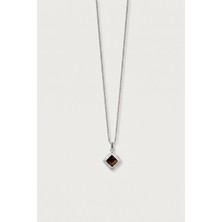 Abluka Online Unisex Kare Doğal Taşlı Çelik Kolye Koyu Kahve