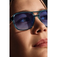Unisex Mavi Degrade Camlı Kemik Çerçeve Aviator Güneş Gözlüğü