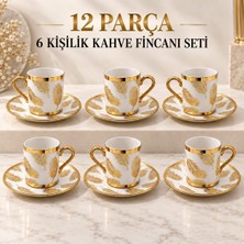 Neva Home 12 Parça 6 Kişilik 80 ml Türk Kahvesi Fincan Takımı Gold Yaprak Desenli K654-B