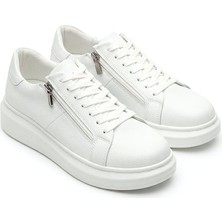 Zerenyus ZRJ155 Yüksek Kalite Fermuarlı Erkek Casual Sneaker - Beyaz