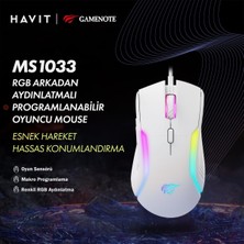 Str Store Gamenote MS1033 Rgb Uyumlu Beyaz Gaming Makrolu Oyuncu Mouse 8000 Dpı