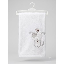 Str Store %100 Pamuklu, Nakışlı, Hipoalerjenik Bebek Çocuk Banyo Havlusu- Yumuşak Doku, Beyaz, 85X115CM (Sevimli Köpek)