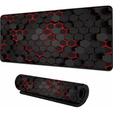 Str Store 90X40 cm Mouse Pad, Neon Kırmızı Petek Desenli Büyük Mouse Pad, Kaymaz Kauçuk Tabanlı, Dikişli Kenarlı 3 mm Klavye ve Mouse Altlığı, Xxl Desk Mat