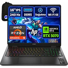 Hp Omen 16 C12CJEAEP12 Ryzen9 8940HX RTX5070 8gb 48GBRAM 2tbssd 16'' Wqxga 240Hz WIN11 Pro + Elektropasaj Çanta