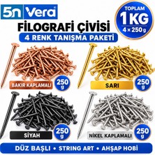 5N Vera Düz Başlı Filografi Çivisi Seti 4 Renk 1 kg (4 × 250 G) – Bakır, Sarı, Siyah, Nikel | String Art Tanışma Paketi
