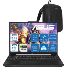 Neva Home Tuf Gaming A16 (FA607NUQ-GAMING) Amd Ryzen™ 7 170 16GB Ddr5 1tb SSD RTX4050/6GB 140W 16″/fhd+ 16:10 (1920 x 1200, Wuxga) 300 Nits, 144Hz, Freedos Taşınabilir Bilgisayar RL028F03+ZETTAÇANTA