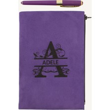 Giftcrea Kişiye Özel Süet Defter ve Kalem Seti - Isim Baskılı Kartlıklı Defter Seti