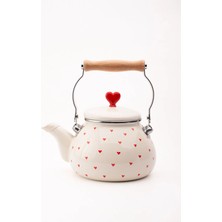 Emaylab Cupid Emaye Kalp Desenli Vintage Kettle - 2 Litre, Ocağa Koyulabilir, Emaye Su Isıtıcı Krem