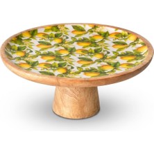 Neva Home Mango Ağacı Ayaklı Kek Standı 30 cm Limon Desenli Emaye Servis Yüzeyi, 13,5 cm Yükseklik, Gıda Temasına Uygun Sunum Tabağı