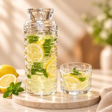 Neva Home Başucu Sürahisi ve Bardak Seti, 700 ml Dokulu Cam Su Sürahisi, 2 Parça Set