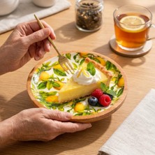 Neva Home Mango Ağacı Pasta Tabağı 20 Cm, Limon Desenli Iç Yüzey, Hafif Çukur Yuvarlak Tatlı ve Servis Tabağı, 2 cm Yükseklik