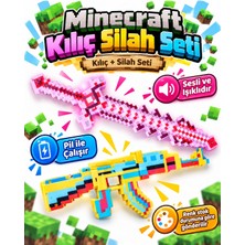 Hepsilazım Oyuncak Minecraft Temalı Kılıç Ip Askılı Silah Sesli LED Işıklı Renkli 2'li Oyun Seti Pixel Kılıç 50 cm Pixel Tabanca 40 cm