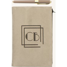 Giftcrea Kişiye Özel Süet Defter ve Kalem Seti - Isim Baskılı Kartlıklı Defter Seti