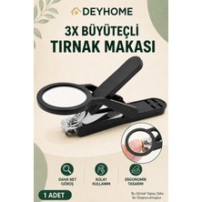 Neva Home 3x Büyüteçli Paslanmaz Çelik Tırnak Makası, Törpülü ve Sıçrama Önleyici, Rahat Tutuşlu Siyah