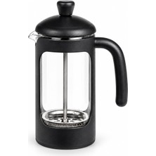 Neva Home Borosilikat Cam French Press 350 Ml, Siyah Çerçeveli Kavisli Saplı Pistonlu Demlik, Kahve ve Bitki Çayı Demleme Aparatı, Şeffaf Hazneli Manuel Kahve Demleyici, 1 Adet