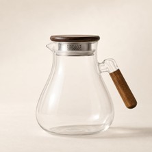 Neva Home 1800 ml Akasya Ahşap Saplı Borosilikat Cam Sürahi, Isıya Dayanıklı Metal Süzgeçli Kapaklı Cam Karaf, Çay, Bitki Çayı, Su ve Soğuk Içecek Servis Sürahisi