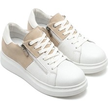 Zerenyus ZRJ155 Yüksek Kalite Fermuarlı Erkek Casual Sneaker - Beyaz Krem