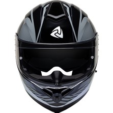 Nukro 938-SV Glossy Black White Gray Çene Açılır Kask