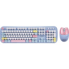 Neva Home KM-6284 Whısker Renkli Tuşlu Kablosuz Q Klavye + Mouse Set (Mavi)