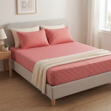 Erca Home Tekstil Ürünleri Pamuklu Ranforce Kumaş Çift Kişilik Lastikli Çarşaf Takımı / 160 x 200 Kırmızı Puantiye