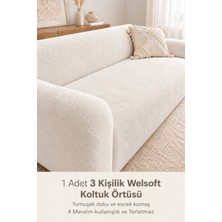Btf Home Yumuşacık Welsoft Koltuk Örtüsü Kaymaz Esnek Düz Krem Renk 3 Kişilik 1 Parça