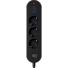 Prime Life Blic Termal Akım Korumalı 3’lü Priz 2500W – 1 Usb-C + 2 Usb-A Hızlı Şarj Girişli Çoklu Priz – Aşırı Akım, Isınma ve Kısa Devre Korumalı Aç/kapa Anahtarlı Siyah Uzatma Prizi Grup Priz