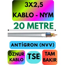 Prime Life Öznur 3x2,5 Antigron (Nym) Kablo, 20 Metre, Gri