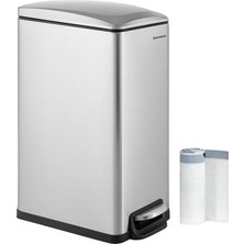 Prime Life ‎songmıcs Mutfak Çöp Kutusu, 48 Litre, Dar, Çöp Kutusu, Dar Alanlar Için Pedallı Çöp Kutusu, Yavaş Kapanan Kapaklı ve Iç Kovalı Mutfak Çöp Kutusu, Paslanmaz Çelik, 15 Çöp Torbası Dahil, Gümüş