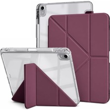 Prime Life iPad 11.nesil A16 11INÇ/10.NESIL 10.9inç ile Uyumlu Kılıf Mika Trifolding Şeffaf Kalem Bölmeli 27-Wine Red