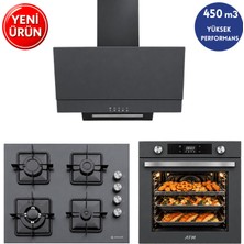 Eminçelik ve Afm Marka Ea2 Antrasit-Gri Cam Turbo Dijital  3'lü Ankastre Set (Fırın+Ocak+ Davlumbaz Tuşlu)