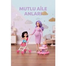 Farbu Oyuncak Hamile Anne ve Bebekleri 3 Bebekli Dönen Karınlı Haraketli Eklemli Aksesuarlı Oyuncak Bebek Seti Mor