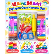 Hepsilazım Oyuncak 12 Renk 24 Adet Zıplayan Havayla Kuruyan Yumuşak Kil Hamuru Kalıp Aksesuar Oyun Hamur Seti 38 Parça