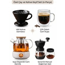 Vivien Home Filtre Kahve Seti Manuel Kahve Değirmeni V60 Siyah Dripper Demlik ve Kahve Bardağı