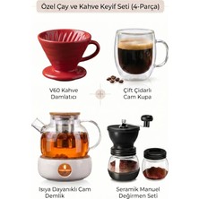ALOHA EQ QUALITY Filtre Kahve Seti Manuel Kahve Değirmeni V60 Kırmızı Dripper Demlik ve Kahve Bardağı