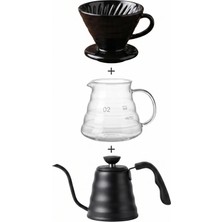 ALOHA EQ QUALITY V60 Kahve Demleme Seti Siyah Barista Kettle ve Siyah Seramik Dripper Takımı
