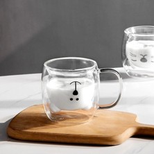 Vivien Home Ayıcıklı Çift Cidarlı Cam Kahve, Su ve Meşrubat Bardağı