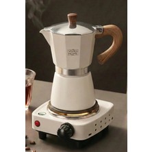 Vivien Home Bej 6 Fincan Kapasiteli Moka Pot - Ocak Üstü Italyan Espresso Makinesi