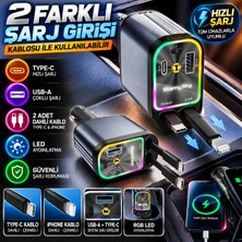 Cabbaroğlu Ticaret Araç Içi Çakmaklık Girişli Hızlı Şarj Cihazı Type-C USB Uzayabilir Kablolu Yıldız Tavan Aydınlatmalı