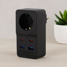 Just Cheap Store Termal Akım Korumalı Duvar Prizi 1 Priz 2 USB 2 Type-C Siyah